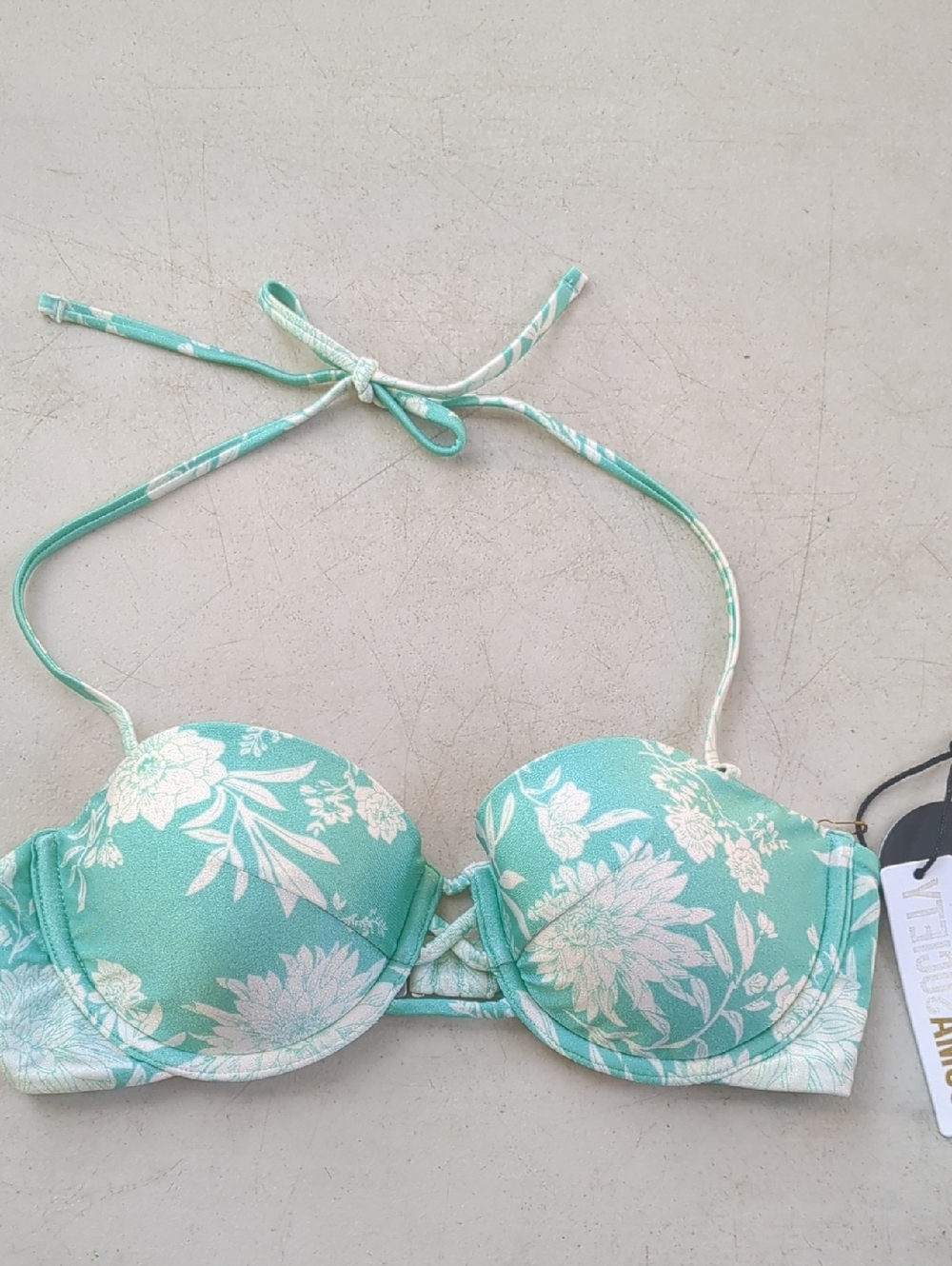 Amuse Society Teal Floral Bikini Top